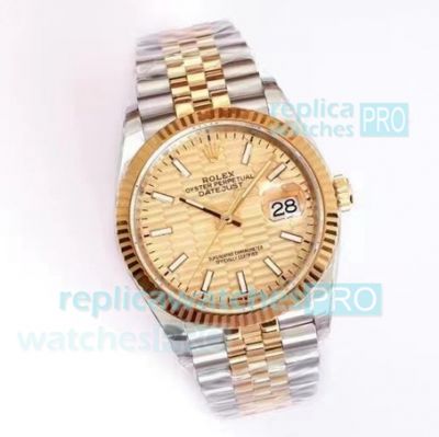 EW Replica Rolex Datejust 36 Fluted Motif Golden Dial 2021 NEW Watch